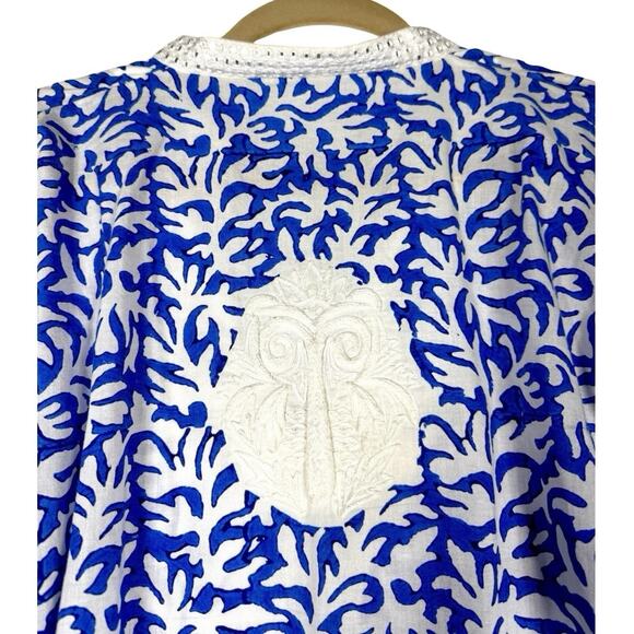 Sulu Collection Blue White Embroidered Cotton Tunic XL Boho Resort Coastal Chic - Picture 5 of 11